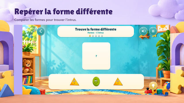 Jeu de l’intrus dans l’univers des formes, avec plusieurs formes à comparer.